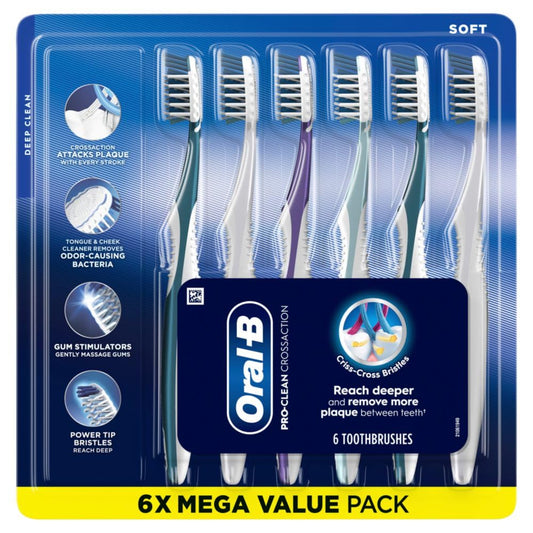 Oral-B Cross Action All In One Manual Toothbrushes, Deep Plague Fighter, Tongue And Cheek Cleaner, 6 Count Tooth Brush Pack